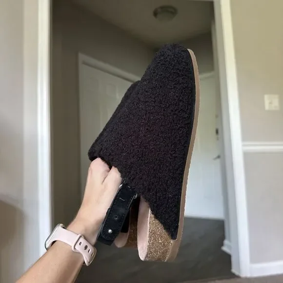 Splendid Clarissa Slipper Women's 8.5 Black Faux Shearling Slingback Cork Shoe - Picture 5 of 11